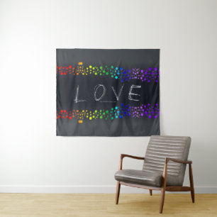 SlipperyJoe love bubbles red orange yellow green c Tapestry