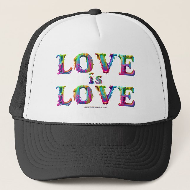 SlipperyJoe love is love dripping melting dynamic  Trucker Hat (Front)