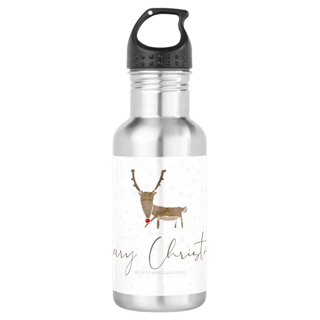 SlipperyJoe Merry Christmas reindeer red-nose antl 532 Ml Water Bottle (Front)