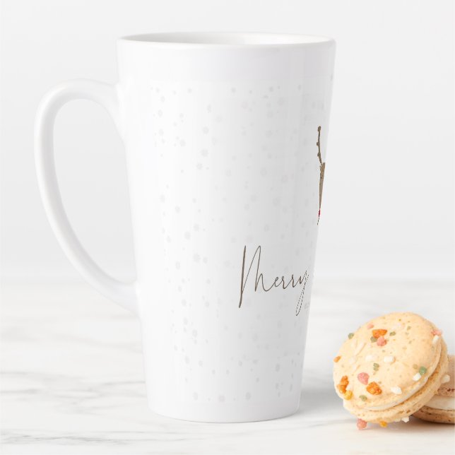 SlipperyJoe Merry Christmas reindeer red-nose antl Latte Mug (In Situ)