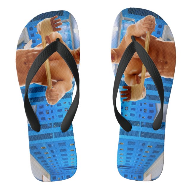 SlipperyJoe muscular man abs locker room tiled flo Flip Flops (Footbed)