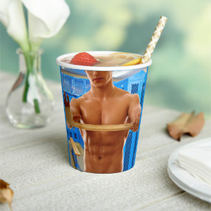 SlipperyJoe muscular man abs locker room tiled flo Paper Cups