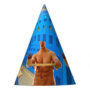 SlipperyJoe muscular man abs locker room tiled flo Party Hat
