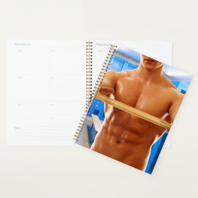 SlipperyJoe muscular man abs locker room tiled flo Planner (Display)