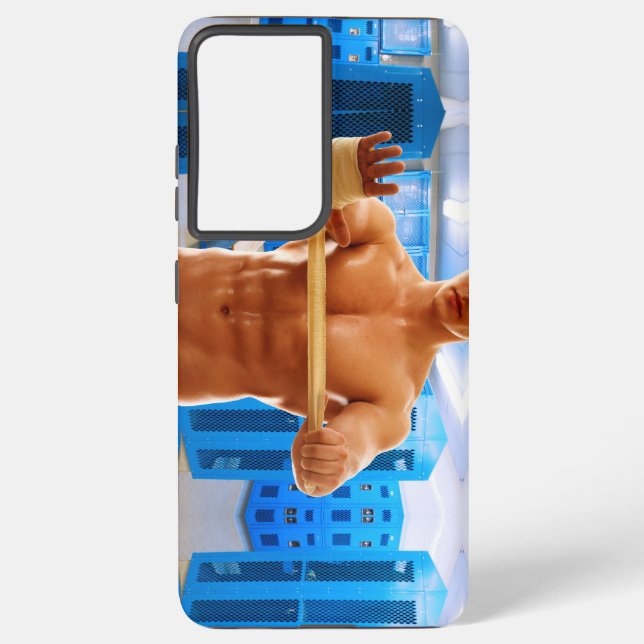 SlipperyJoe muscular man abs locker room tiled flo Samsung Galaxy S21 Ultra Case (Back)