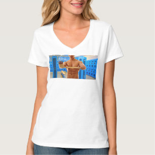 SlipperyJoe muscular man abs locker room tiled flo T-Shirt