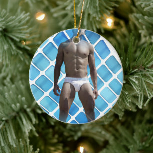 SlipperyJoe muscular man six-pack abs male white u Ceramic Tree Decoration