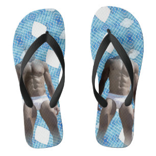 SlipperyJoe muscular man six-pack abs male white u Flip Flops