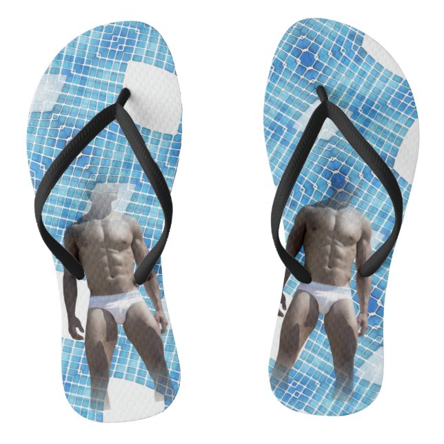 SlipperyJoe muscular man six-pack abs male white u Flip Flops (Footbed)