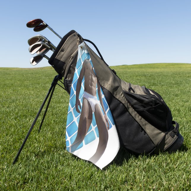 SlipperyJoe muscular man six-pack abs male white u Golf Towel (Green)