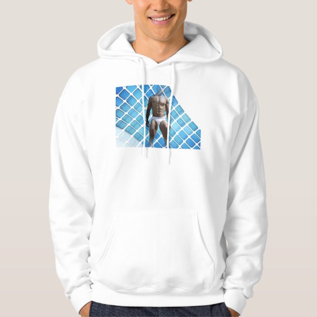 SlipperyJoe muscular man six-pack abs male white u Hoodie (Front)