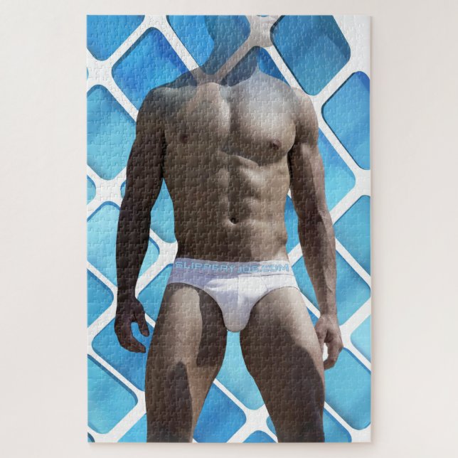 SlipperyJoe muscular man six-pack abs male white u Jigsaw Puzzle (Vertical)
