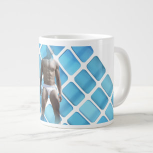 SlipperyJoe muscular man six-pack abs male white u Large Coffee Mug