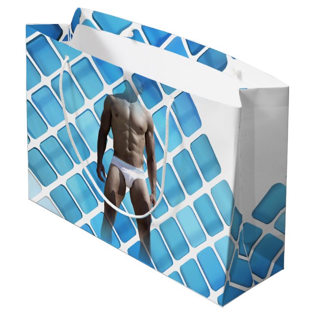 SlipperyJoe muscular man six-pack abs male white u Large Gift Bag (Back Angled)