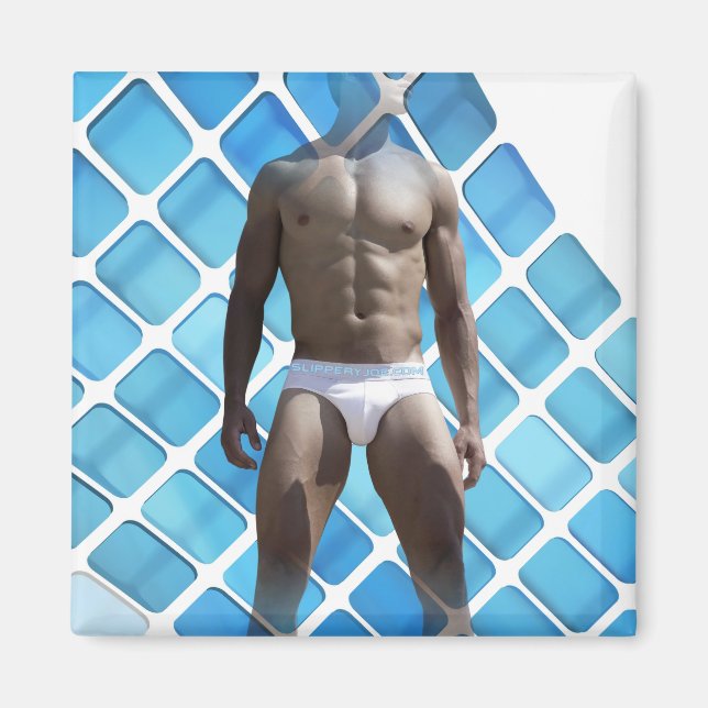 SlipperyJoe muscular man six-pack abs male white u Magnet (Front)