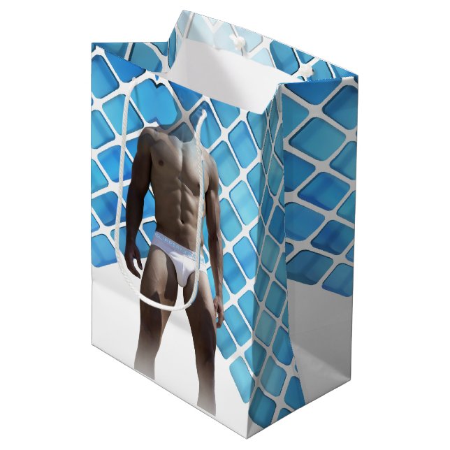 SlipperyJoe muscular man six-pack abs male white u Medium Gift Bag (Front Angled)
