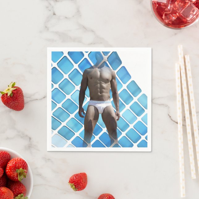 SlipperyJoe muscular man six-pack abs male white u Napkin (Insitu)