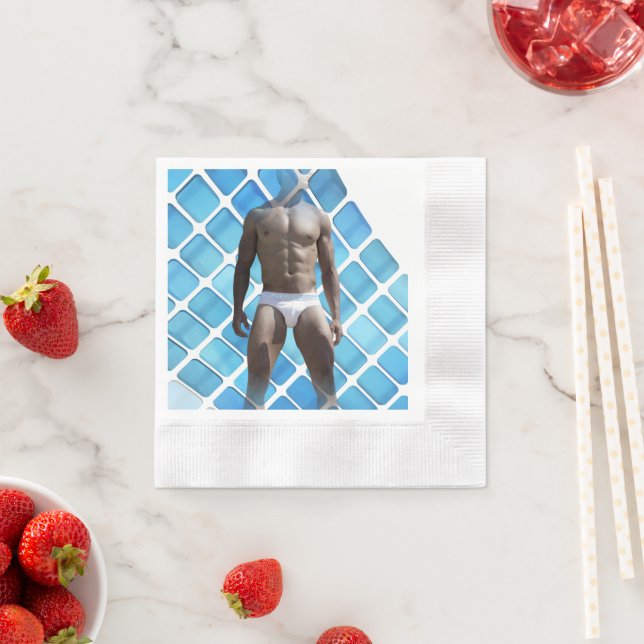 SlipperyJoe muscular man six-pack abs male white u Napkin (Insitu)