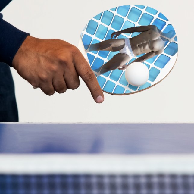 SlipperyJoe muscular man six-pack abs male white u Ping Pong Paddle (Insitu)