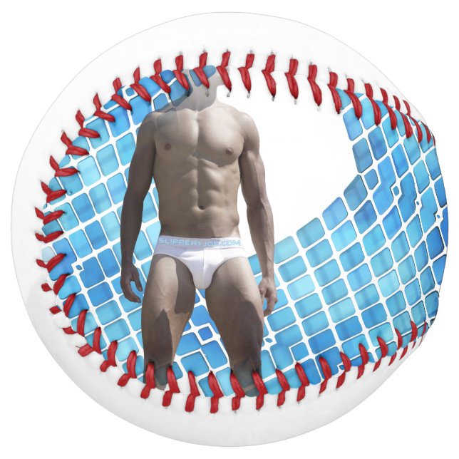 SlipperyJoe muscular man six-pack abs male white u Softball (Front Left)
