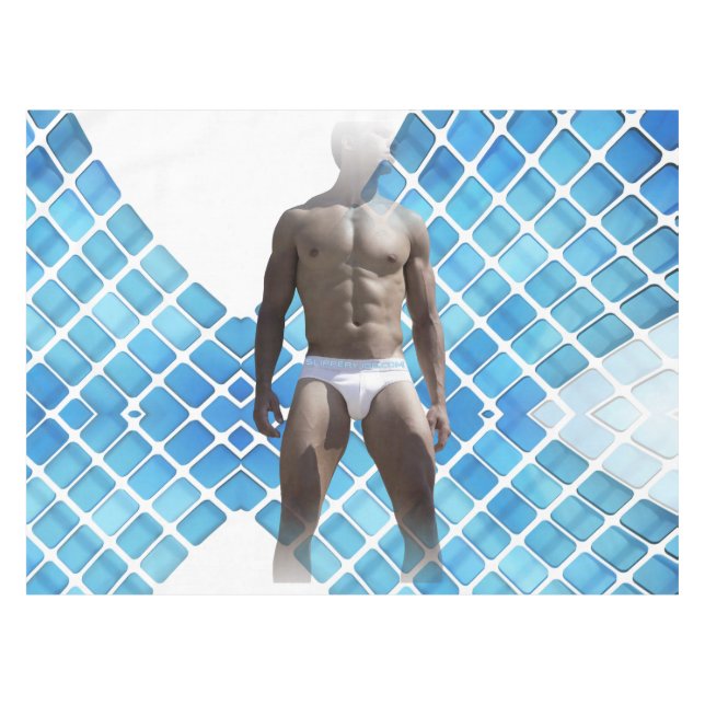 SlipperyJoe muscular man six-pack abs male white u Tablecloth (Front (Horizontal))
