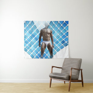 SlipperyJoe muscular man six-pack abs male white u Tapestry
