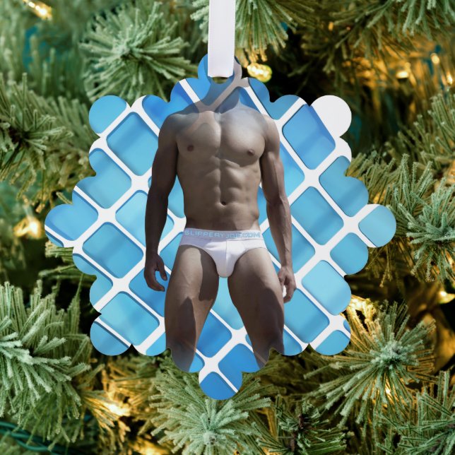 SlipperyJoe muscular man six-pack abs male white u Tree Decoration Card (Insitu (Tree))