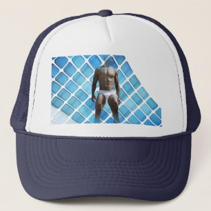 SlipperyJoe muscular man six-pack abs male white u Trucker Hat