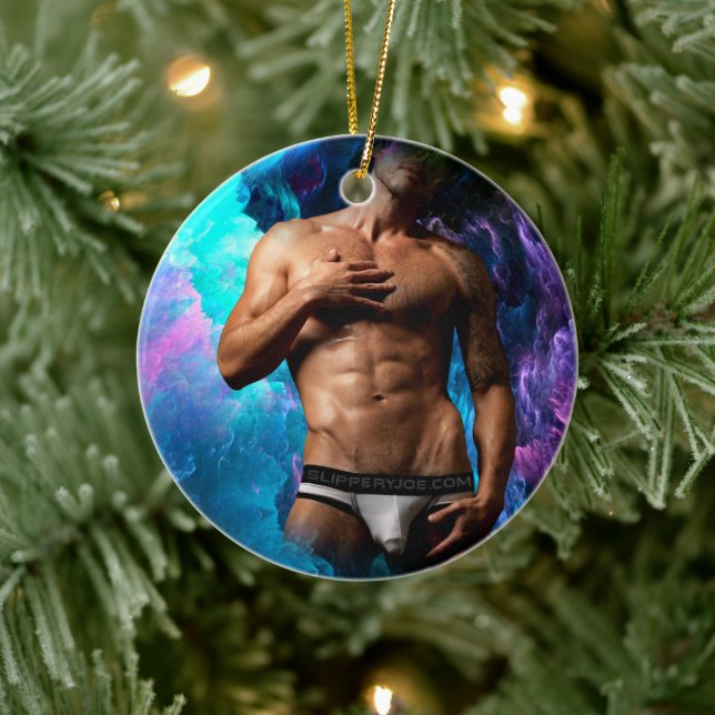 SlipperyJoe muscular man underwear bulge vibrant h Ceramic Tree Decoration (Tree)