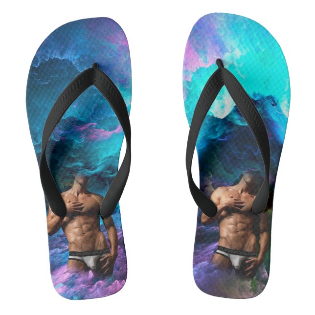 SlipperyJoe muscular man underwear bulge vibrant h Flip Flops (Footbed)
