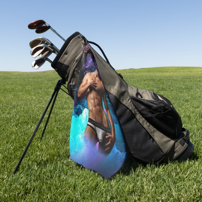 SlipperyJoe muscular man underwear bulge vibrant h Golf Towel (Green)