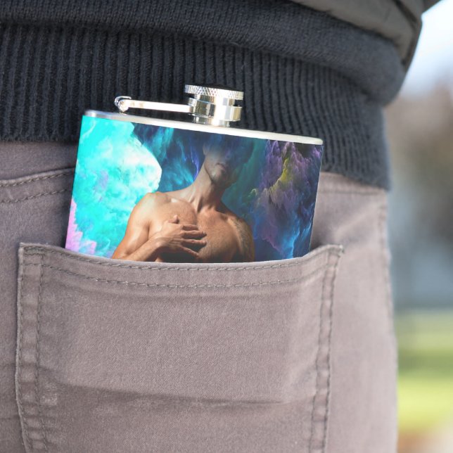 SlipperyJoe muscular man underwear bulge vibrant h Hip Flask (In Situ)