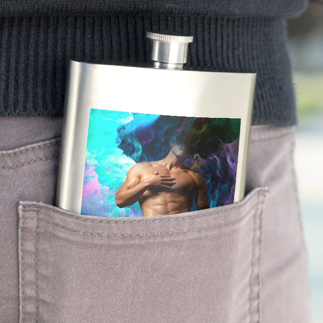 SlipperyJoe muscular man underwear bulge vibrant h Hip Flask (In Situ)