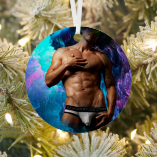 SlipperyJoe muscular man underwear bulge vibrant h Metal Tree Decoration