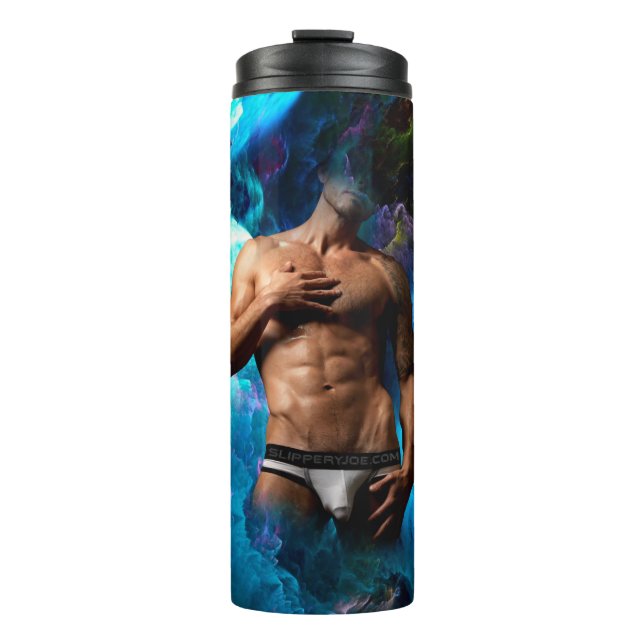 SlipperyJoe muscular man underwear bulge vibrant h Thermal Tumbler (Front)