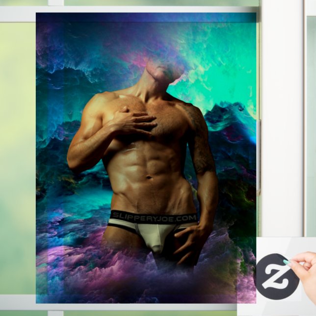 SlipperyJoe muscular man underwear bulge vibrant h Window Cling (Home)