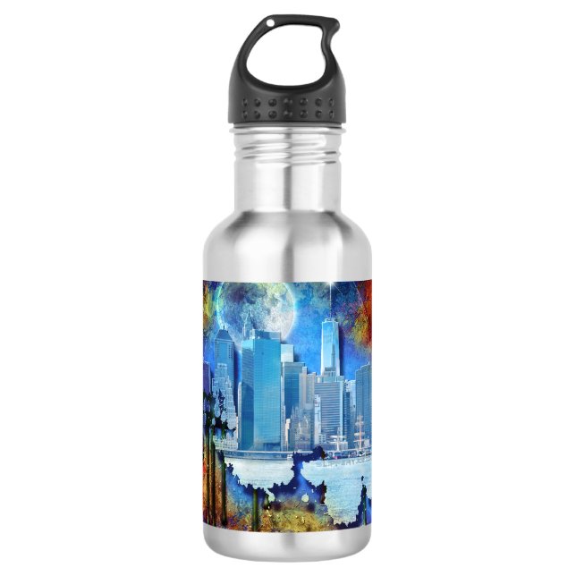 SlipperyJoe NYC graffiti moon surrounded swirling  532 Ml Water Bottle (Front)