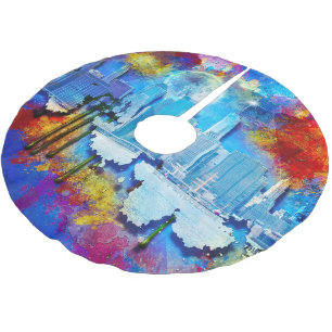 SlipperyJoe NYC graffiti moon surrounded swirling Brushed Polyester Tree Skirt