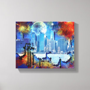 SlipperyJoe NYC graffiti moon surrounded swirling Canvas Print