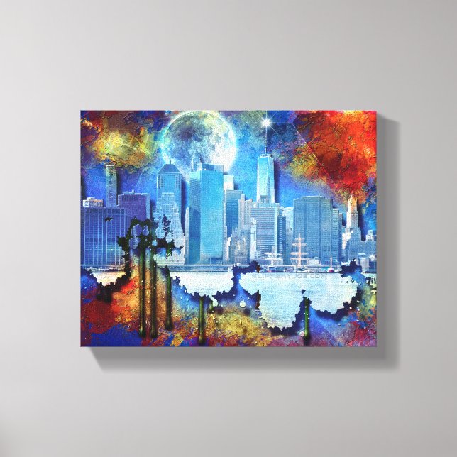 SlipperyJoe NYC graffiti moon surrounded swirling  Canvas Print (Front)