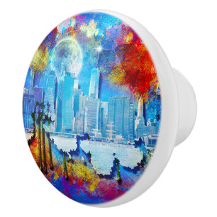 SlipperyJoe NYC graffiti moon surrounded swirling Ceramic Knob