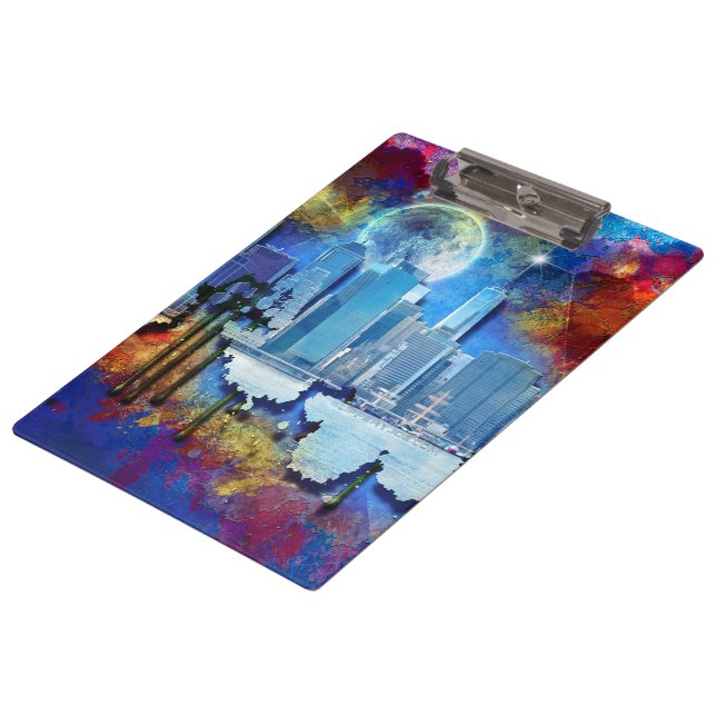SlipperyJoe NYC graffiti moon surrounded swirling  Clipboard (Angled)
