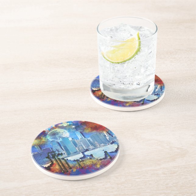 SlipperyJoe NYC graffiti moon surrounded swirling  Coaster (Side)