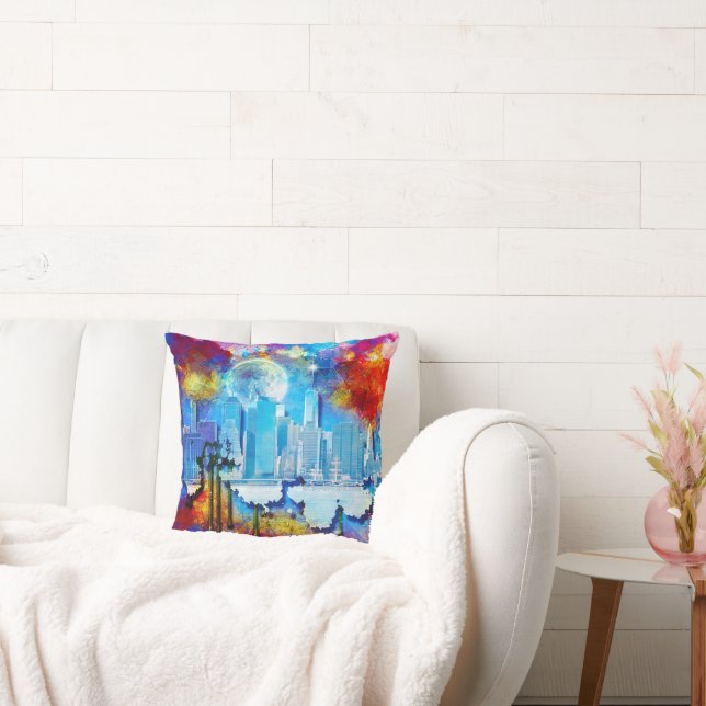 SlipperyJoe NYC graffiti moon surrounded swirling  Cushion (Couch)