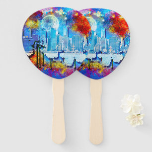 SlipperyJoe NYC graffiti moon surrounded swirling Hand Fan