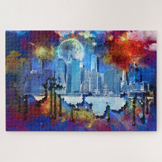 SlipperyJoe NYC graffiti moon surrounded swirling  Jigsaw Puzzle (Horizontal)