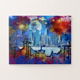 SlipperyJoe NYC graffiti moon surrounded swirling Jigsaw Puzzle