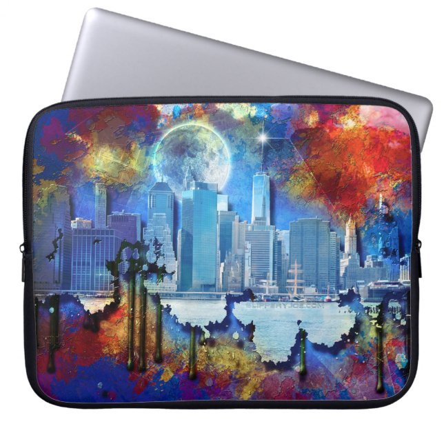SlipperyJoe NYC graffiti moon surrounded swirling  Laptop Sleeve (Front)