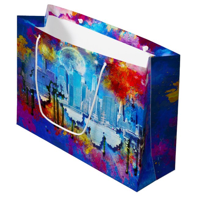 SlipperyJoe NYC graffiti moon surrounded swirling  Large Gift Bag (Front Angled)