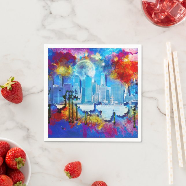 SlipperyJoe NYC graffiti moon surrounded swirling  Napkin (Insitu)